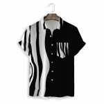 2024 Suvine Korea Versioon Slim Fit Personaliseeritud Tr&uuml;kiga Mustvalge Triibuline S&auml;rk Vaba Avar L&uuml;hikeste Varrukatega S&auml;rk Meestele L must