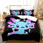 Kawaii looma Axolotl tr&uuml;kiga voodipesukomplekt &Uuml;heinimese Twin T&auml;iskasvanu Queen King Suuruses Voodikomplekt T&auml;iskasvanu Laste Magamistuba Tekikottide Komplekt 3D Anime 70x133cm 2pcs black