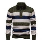 Meeste kootud kampsun v&auml;rviplokkidega, lukuga, poolkrae, pullover, pikkade varrukatega, poollukuga, vabaaja pullover M