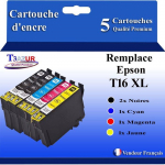 5 Cartouches Compatibles pour Epson WF2750DWF, WF2760DWF remplace Epson T1631 T1632 T1633 T1634 (16XL) - T3AZUR
