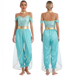 Naiste printsessi kost&uuml;&uuml;mide komplekt, litrid, pikad laiad p&uuml;ksid, karnevali cosplay peo tants, uhke kleit L t&uuml;rkiissinine
