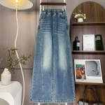 DIMANAF 2025 Suuruspluss S&uuml;gis Sinised P&otilde;hilised Elastsed Teksap&uuml;ksid Naistele Lahtised Denim Laiad P&uuml;ksid Suured Vabaaja P&uuml;ksid 6XL M