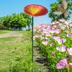 Bee Feeder Post, Ground in Flower Shape, Iron Metal Cup Bird Bath for Lawn, Yard, Outdoor roheline