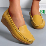 mood Ehtne nahk Naiste korterid Moodne kiil Pehmed naiste kingad Slip-on Naiste kingad Mokassiinid Retro Suurused Tenis Feminino 35 kollane