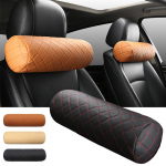 1/2pcs Faux-skin leather Car Neck Pillow Silk Cotton Filling with Anti-mite Lined Cover Car Round Roll Headrest Support 1pc beige