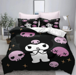 MINISO Kawaii Cinnamoroll Tr&uuml;kitud Kuromi My Melody Tekikott 2 Padjap&uuml;&uuml;ri T&auml;iskasvanute ja Laste Voodipesukomplekt Luksuslik Kingitus 90x200cm white