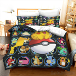 Pokemon Voodipesu Komplekt Multikas Anime Laste Magamistuba Tekikott Poiss T&uuml;druk Voodipesu &Uuml;hene Kahene Kuningas Pikachu Tekikott Kingitus EU Single(135*200cm)3pcs yellow