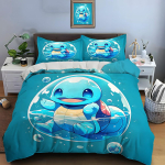 10 suurust Pokemon Squirtle tr&uuml;kiga voodipesukomplekt 3 osa Voodi King Size Padjap&uuml;&uuml;r T&auml;iskasvanute Voodikate Magamistoa Voodikomplekt Kingituseks AU Single(140*210cm)3pcs