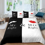 P&auml;evatekk Kaanega Mrs Mr Romance Tekikate Mikrokiud Valge Voodipesu Komplekt Poistele T&uuml;drukutele Teismelistele T&auml;iskasvanutele Pulmad Valentinip&auml;ev Dekoratsioon EU Single(135*200cm)3pcs
