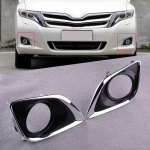 Car 2pcs Front Bumper Fog Lamp Light Hole Molding Chrome Edge Cover Bezel fit for Toyota Venza 2013 2014 2015 black