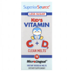 Superior Source, Laste C-vitamiin + D Puhasad Sulavad, 90-kraadine kohene lahustumine