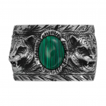 Gucci Aia Kollektsioon Lai S&otilde;rmus Inkrusteeritud Tiigripea Matistatud 925 H&otilde;be Malakiits&otilde;rmus Unisex S&otilde;rmused Roheline 461991-08349-4401 Dust Bag+Box (Random Color),13