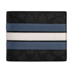 Coach 3-in-1 rahakott 12 Klassikaline monogramm Triibuline detail S&uuml;nteetiline nahk ja l&otilde;hestatud veisenahk Rahakott Meeste rahakott S&uuml;simust Denim-sinine CW385-WTC Charcoal Gray & Denim Blue & Chalk White