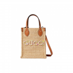 Gucci logo naturaalsest raffiast minikott pruuni nahast &auml;&auml;rise ja mitmev&auml;rvilise kirjaga naistele luksuslikuks puhkuseks, igap&auml;evaseks kasutamiseks Gift Set(Basic Set+Box+Shopping Bag)