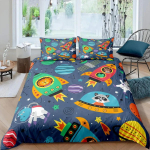 Raketi Tekikate Komplekt King Size Kosmoselaeva Voodipesu Komplekt Twin Mikrofiiber V&auml;lisruum Galaktika T&auml;hed Planeet Multikastiililine Tekikate 135x200cm