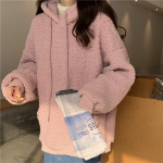 Kawaii Cute Bear Ears kapuuts Naiste s&uuml;gistalvine vabaaja fliis avara pikkade varrukatega pullover Friends Korea mood kapuutsid M roosa