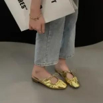 Baleriinad naistele Nahast Kingad Naistele Kitsa Rihmaga H&otilde;bedased Lamedad Kingad Bling Bling Kuldne &Uuml;mar Nina Kevadised Jalatsid 38 gray