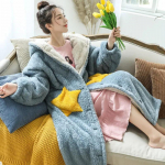 Naiste fliisist kapuutsiga hommikumantel Naiste printsess-mantel pahkluu Kerge puuvillane pehme kohev soe &scaron;erpa pulstunud kimono pruut L