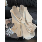Klassikaline S&uuml;gis Naiste Mood Elegantne &Uuml;legabariidiline Kunstrebasesulgedest Keep Salli Poncho One Size khaki