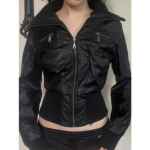 AltGoth Ameerika Vintage PU Nahast Jakk Naistele Streetwear Harajuku Grunge Emo Alternatiivne Grunge T&otilde;mblukuga Vabaaja Joped Naiste L must