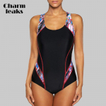 Charmleaks One Piece naiste sportlikud ujumisriided spordi ujumistrikoo Colorblock Monokini ranna ujumistrikoo S punane