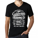 Meeste vintage T-s&auml;rk Graafiline T-s&auml;rk V kaelusega California Trading 1993 s&uuml;gavmust valge tekst S must