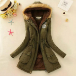 Naiste talvejope, soe kunstkarusnahast kapuutsiga kausaalne pikkade varrukatega mantel Suures suuruses puuvillane S armee roheline v&auml;rv