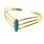 7bis [Q1386] - Bracelet artisanal 'Boho' turquoise dor&eacute; - 62x17 mm- ovale 20x7 mm t&uuml;rkiissinine