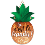 Les Tr&eacute;sors De Lily [Q7103] - Plaque bois 'Messages' marron vert (Ananas - Ici c'est le Paradis ! ) - 24x13 cm pruun