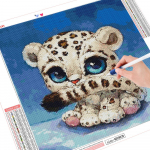 5D DIY Teemantmaaling Leopard Snow Full Drill Square K&auml;sit&ouml;&ouml;komplekt Teemanttikandid Loomamosaiik K&auml;sitsi valmistatud kingitus Seinakunst Full Round （30x30CM）