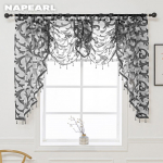 1 tk Napearl t&uuml;llkardin Dekoratiivne helmeskardin Valance Design Moeaken Elutoa L&auml;bipaistev kardin W155cm x L125cm must