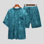 INCERUN Suvised meeste moe-kaheosalised komplektid Pleuche l&uuml;hikeste varrukatega T-s&auml;rgid ja l&uuml;hikesed p&uuml;ksid Salongir&otilde;ivaste komplektid Suurep&auml;rased vabaaja &uuml;likond suures suuruses S