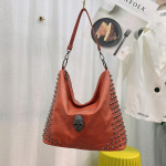 Vintage needi kandekotid Skull Design Bucket Bag Naiste &otilde;lakotid Pehmest PU-nahast Ostlemine Suure mahutavusega gooti oranž