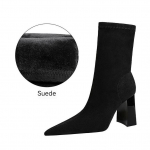 Euroopa ja Ameerika stiilis seksikas &otilde;huke paksu kontsaga &uuml;lik&otilde;rge kontsaga seemisnahast terava otsaga l&uuml;hikesed saapad naiste saapad 34 soe must v&auml;rv