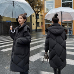Naiste s&uuml;gis- ja talvine pikk puuvillane jope, paksendatud ja avara liibumisega vabaaja kapuutsiga seisev kaelusega puuvillane jakk XXXL