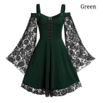 Vintage gooti stiilis naiste kleit, pits, heegeldatud, varrukas, vampiir-n&otilde;iakleidid, keskaegse renessansi gooti cosplay XXL roheline