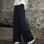 Johnature naiste vintage ramie laia s&auml;&auml;rega p&uuml;ksid &uuml;hev&auml;rvilised elastsed v&ouml;&ouml;p&uuml;ksid taskud vabaaja pikad p&uuml;ksid s&uuml;gisriided One Size must