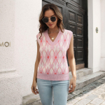 GMXIA naiste vabaaja s&uuml;gistalvised varrukateta V-kaelusega silmkoelised vestid S roosa