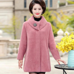 S&uuml;gistalvine keskealiste naiste imitatsioon naaritsa mantel Keskmine pikk paks lahtised emariided Elegantne villane jope 4XL L