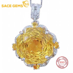 Sace Gems 925 h&otilde;bedast 14 mm naturaalsest tsitriinist ripatsiga kaelakeed naiste kihlus&otilde;htuks peened ehted kollane