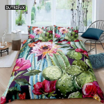 Kaktuse tekikott King-suuruses k&auml;sitsi maalitud stiilis voodipesukomplekt looduskunstiprintide lohukott Roheline taim, kaktuse tekikott, kolmeosaline komplekt 140x200cm 3pcs