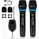 Kahe juhtmeta mikrofoniga laetav, UHF metallist juhtmeta mikrofonis&uuml;steem Professionaalne juhtmeta mikrofon koos kaja k&otilde;rgete bassidega helitugevuse kanali juhtimisega