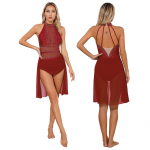 Naiste l&uuml;&uuml;rilise tantsuetenduse kost&uuml;&uuml;m, s&auml;rav kivist seljataga kleit, kaelusega varrukateta v&otilde;rktrikood kleidid S tumesinine v&auml;rv