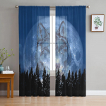 Wolf Night Moon Woodsi l&auml;bipaistev kardin elutuppa esiku seinariietus Kodu aknatarvikud Popprindiga t&uuml;llkardinad 135W x 114H(cm)