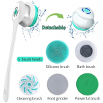 Elektriline vannihari USB Laetav kehapuhastaja Multifunktsionaalne puhastus Du&scaron;iharjapead Selg Kooriv eemaldatav k&auml;epide 1SET valge