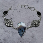 Looduslik dendriit opaal, must spinellkivi 925 sterlingh&otilde;bedast k&auml;ev&otilde;ru 7-8 P2o29