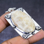 Natural Fossil Coral Gemstone 925 Steling Silver Jewelry Pendant 2.40 k8d58