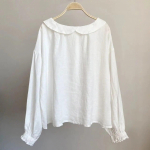 Johnature naiste topid Kevadsuvi, vintage naiste lahtik&auml;iv krae lahtised lihtsad vabaaja &uuml;hev&auml;rvilised pluusid One Size valge