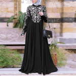 Naiste moslemi kleit Kaftan Arab Jilbab Abaya islami pitsist &otilde;mmeldud maxi kleit L must