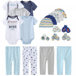 KIDDIEZOOM 19 tk/komplekt vasts&uuml;ndinu kost&uuml;&uuml;mid+p&uuml;ksid+kindad+m&uuml;tsid, 100% puuvillane prindiga unisex beebit&uuml;druku poisiriided vasts&uuml;ndinud kingitus 0-3Months